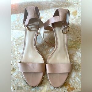 Coach Maude tan gold studded heels ankle strap